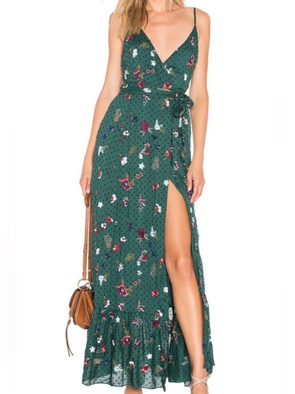 Tularosa Aubrie Green Floral Wrap Maxi Dress
